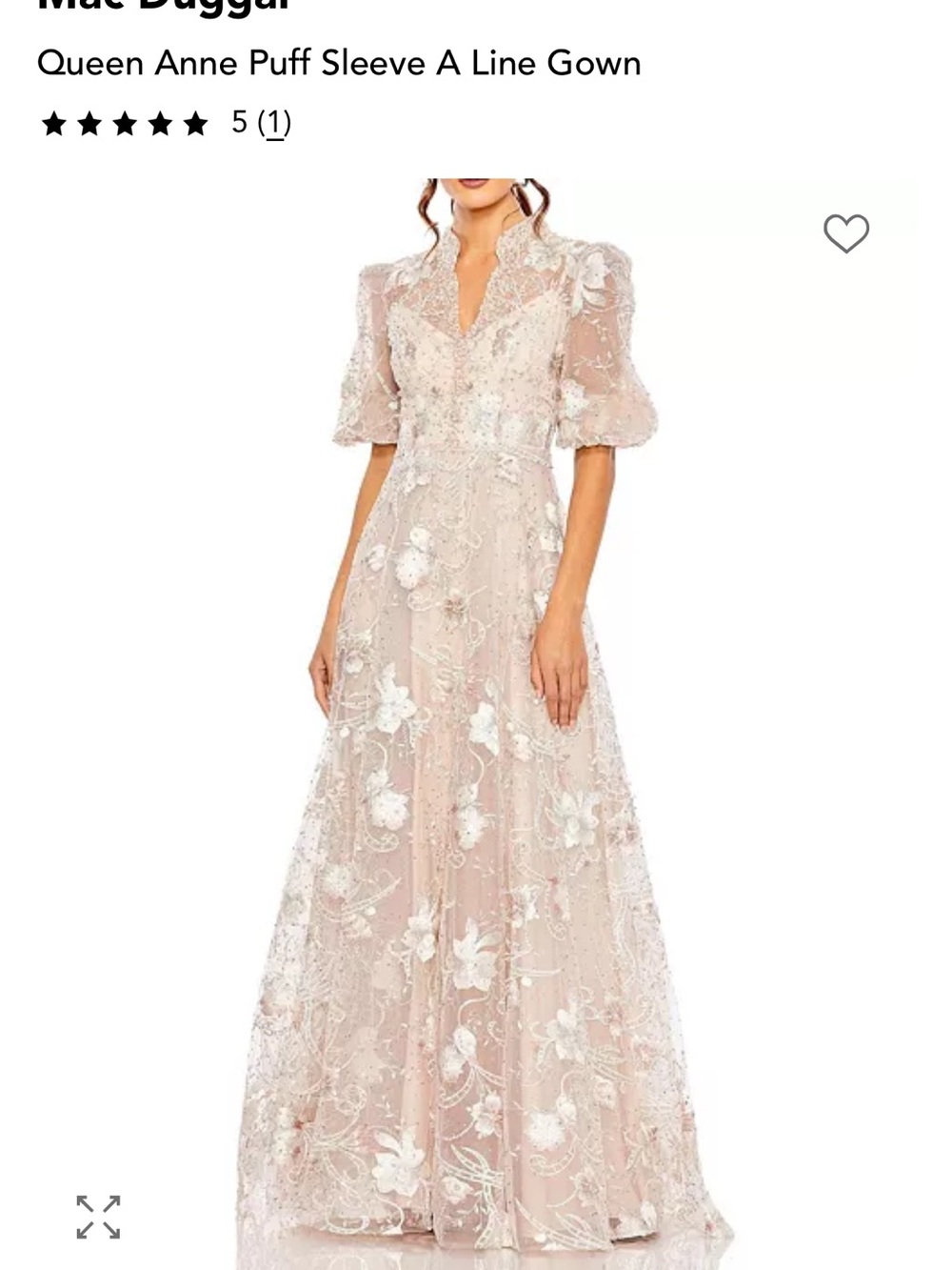 Mac Duggal Blush Pink Floral Embroidered Queen Anne Gown